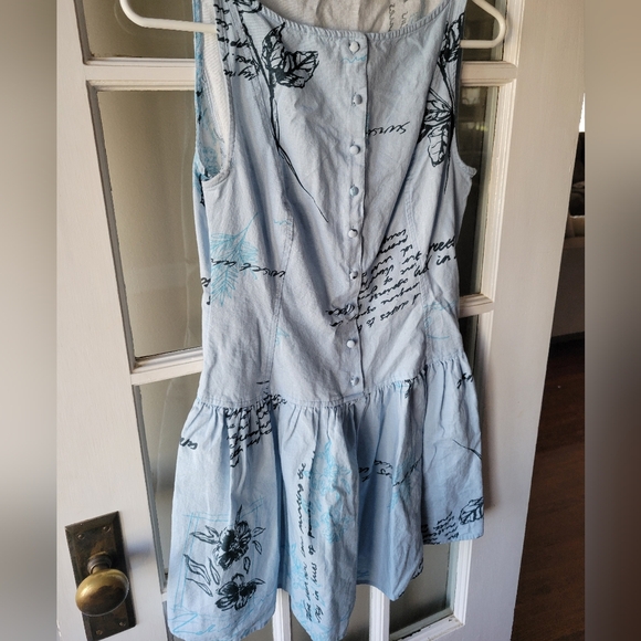 ASOS DESIGN slash neck button down dropped waist mini sundress blue floral Sz 4 - Picture 5 of 13